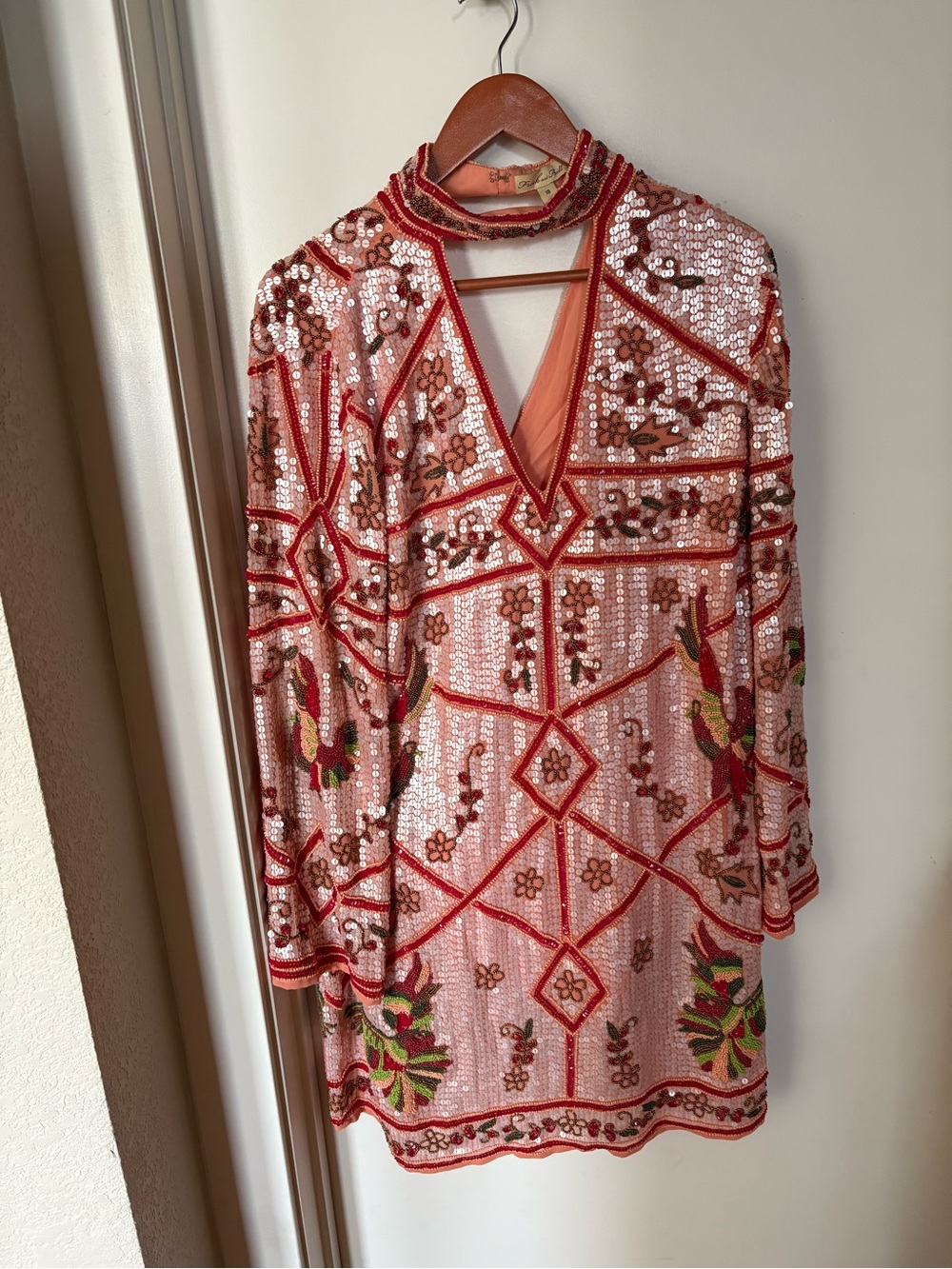 ASOS Sequin Embellished Pink and Red Midi Dress - Heavy